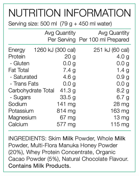 Pure Recovery Shake Multi-Flora Manuka Honey and Cocao Power 79g