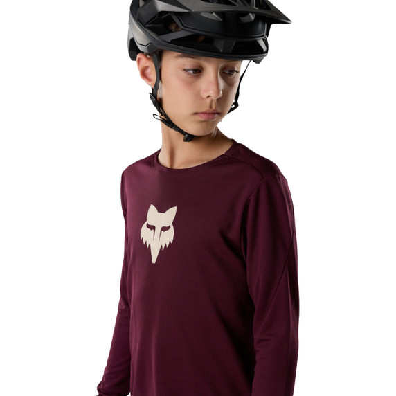 Fox Ranger Long Sleeve Youth Jersey Fox Head Dark Maroon