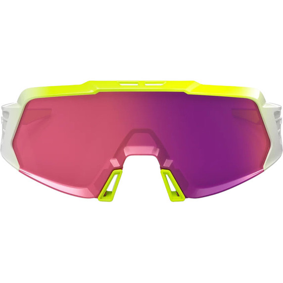 100% Korbin X Sunglasses Polished Flo Yellow Fade w/Purple Fade Mirror Lens