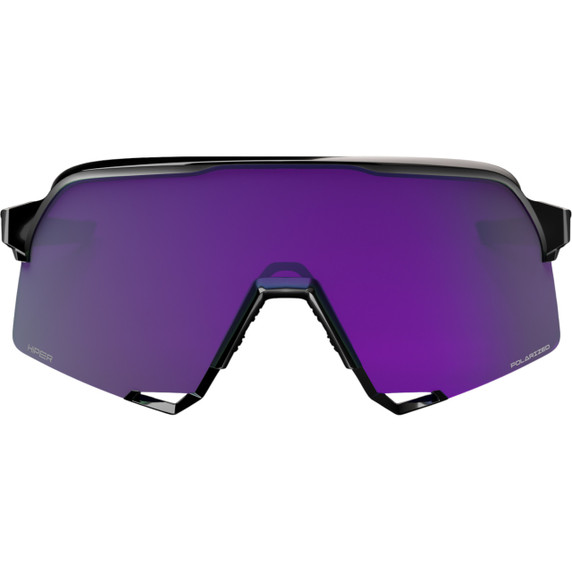 100% S3 Sunglasses Polished Black w/HiPER Polarised Lavendar Mirror Lens