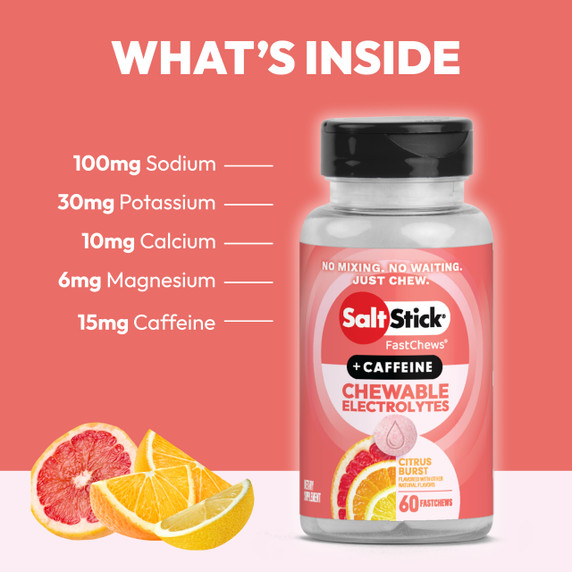 SaltStick Electrolyte FastChews Caffeinated Citrus Burst w/Caffeine 10 Chew Packet