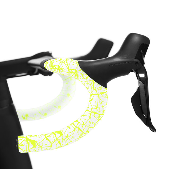 Supacaz Super Sticky Kush Splat White W/Neon Yellow + Black Star Plugz