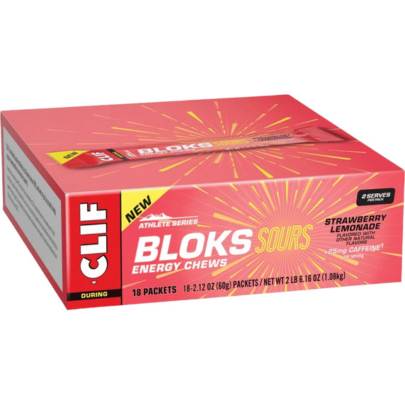 Clif Shot Bloks Energy Chews Sour Strawberry Lemonade Box of 18 