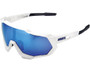 100% Speedtrap Sunglasses Matte White (HiPER Blue Multilayer Mirror Lens)