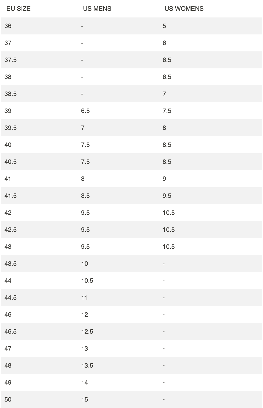 Size Chart