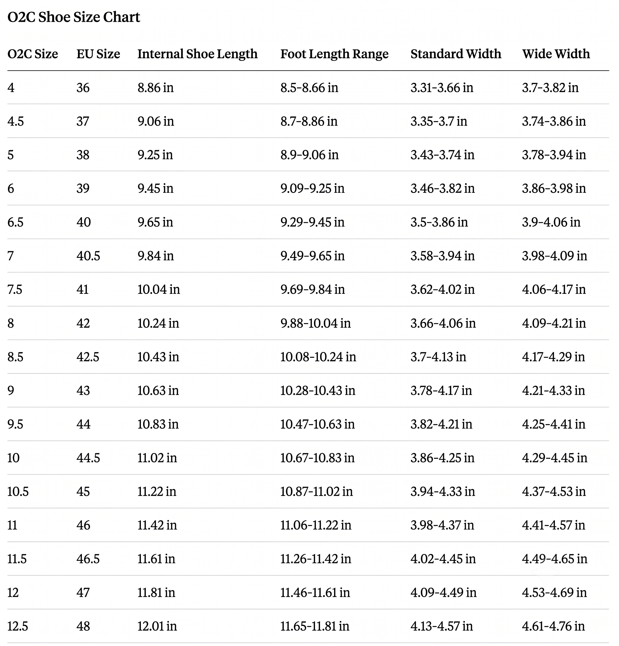 Size Chart