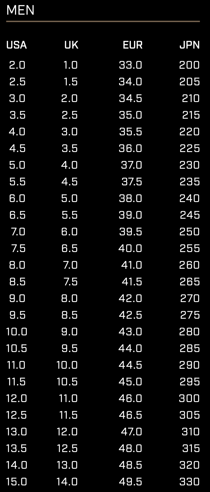 Size Chart