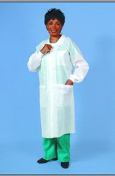 Lew Jan Textile Lab Coat, White, Large / X-Large, Knee Length, Disposable, 25/Case