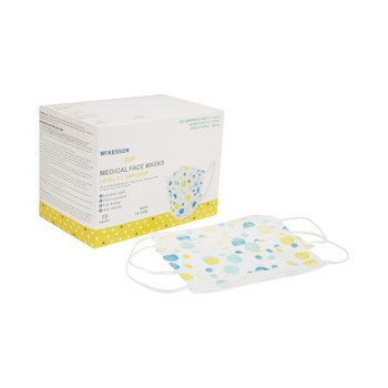 Pediatric Procedure Face Mask with Earloops, Blue and Yellow Polka Dot Design, ASTM Level 1