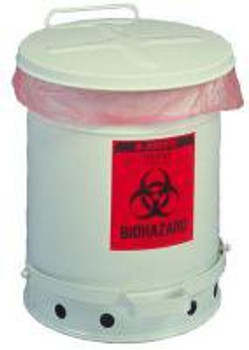 Justrite® Biohazard Waste Container, 6 Gallon, Vertical Entry, Foot Pedal Lid, 1/Each