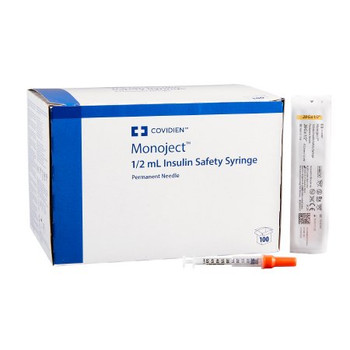 Monoject Safety Insulin Syringe with 29G x 1/2" Needle, 0.5mL