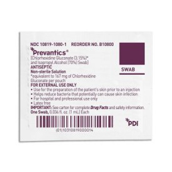 Prevantics Antiseptic Swab by PDI, 3.125 x 1.125", 1000/Case