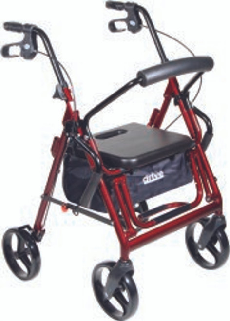 Drive™ Duet Folding Frame 4-Wheel Rollator and Transport Chair, Burgundy