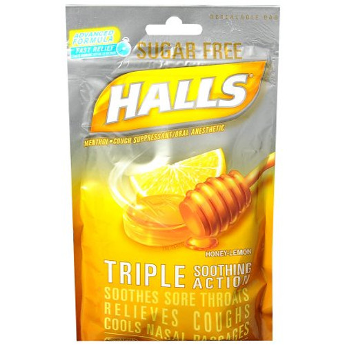 Halls Sugar-Free Cough Drops, Honey Lemon Flavor,  7.6 mg, 25/Bag