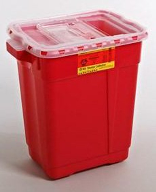 BD™ Large Red Sharps Container with Hinged Lid and Gasket, 9 gal., 18-1/2 X 17-3/4 X 11-3/4 Inch, 8/Case