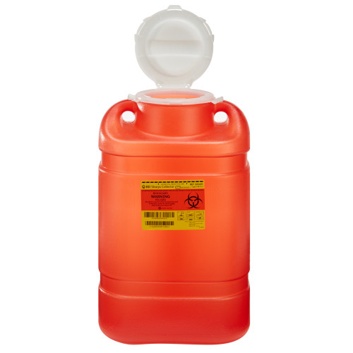 Multi-Use Sharps Container with Large Opening and Hinged Snap On Lid, Red, 5 gal., 18 x 7-1/2 x 10-1/2 Inch