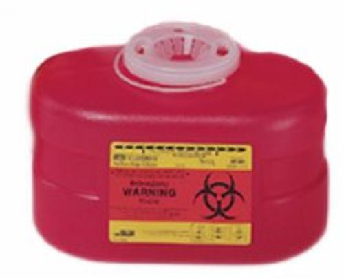 Multi-Use 1-Piece Sharps Container with Hinged Snap On Lid, Red, 3.3 qt., 5-3/10 x 9-1/10 x 5 Inch