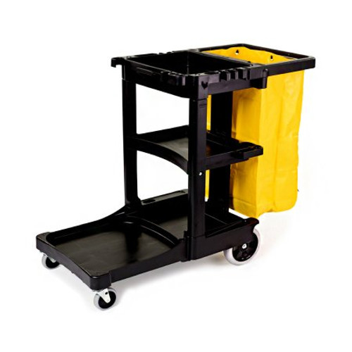 Janitorial Cleaning Cart with Zippered Yellow Vinyl Bag by Rubbermaid, 46 x 21-3/4 x 38-3/8"