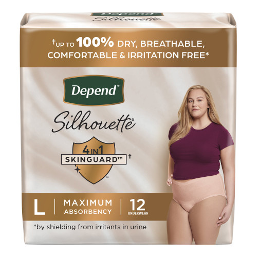 Depend® Silhouette Incontinence Underwear for Women with Shapewear Fabric, Waistband Style, Maximum Absorbency, Large