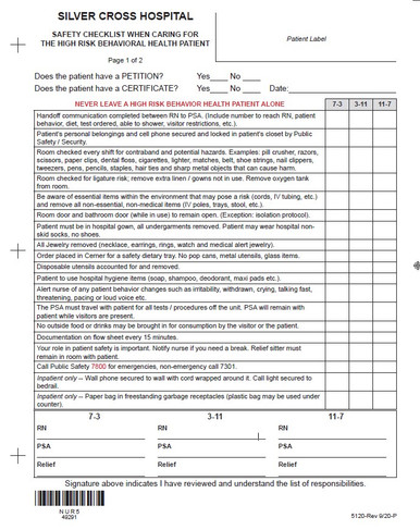 49291 - Safety Checklist High Risk Patient - Package (100) - Silver ...
