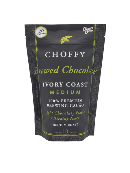 Choffy Brewed Cacao  - Ivory Coast - 10oz Light Chocolaty & Grainy. It is an iconic flavor of Choffy and is a crowd favorite.