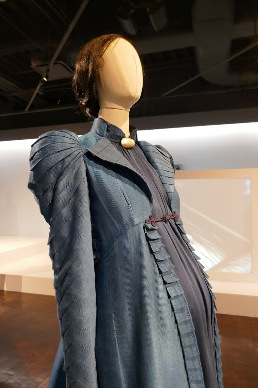 Poor Things theatrical dress costume set on a mannequin with a Moonbump belly