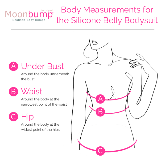 Body measurements chart for the silicone fake pregnant belly bodysuit