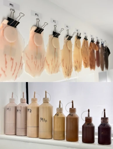 Moonbump create cured samples of silicone to match the wearer's skin tone