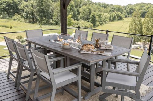 44x96 Garden Classic Fire Table w/ Mayhew Sling Chairs