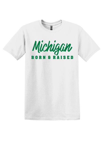 MICHIGAN BORN RAISED WHITE/GREEN SHIRT MICHIGAN BORN RAISED WHITE/GREEN SHIRT
