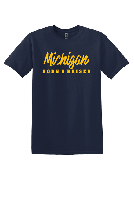 MICHIGAN BORN RAISED NAVY/YELLOW SHIRT MICHIGAN BORN RAISED NAVY/YELLOW SHIRT