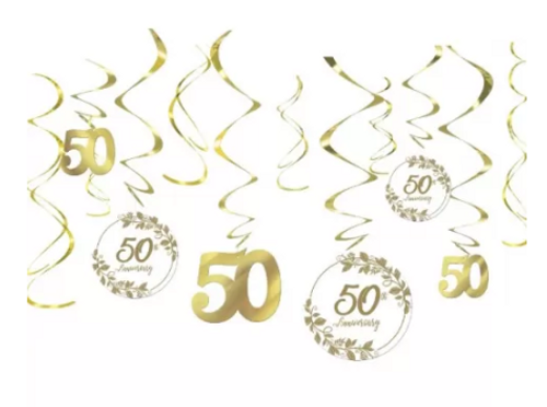 50th Anniversary Gold Foil Hanging Swirl Decorations (12ct) 50th Anniversary Gold Foil Hanging Swirl Decorations (12ct)