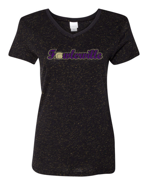 LADIES GLITTER V-NECK TEE