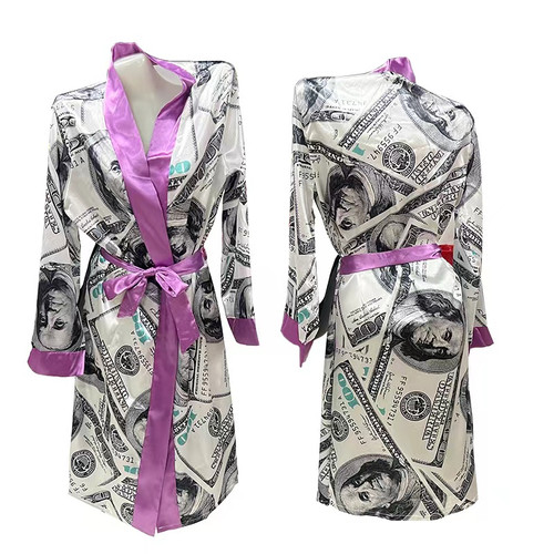 Women's Nightwear Sleepwear Silk Satin Fashion Graphic Money Print Robe