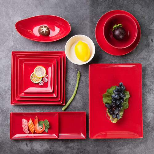  Luxury ceramic dinnerware sets porcelain round and square red ceramic plate 