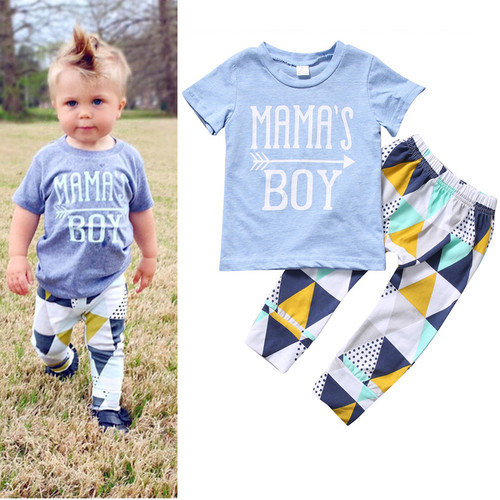 Mama's Boy Short-Sleeved T-Shirt and Pants Letter Arrow Geometric Two-Piece Suit