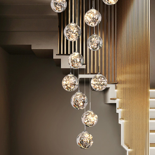 Staircase Ceiling Lamp Glass Ball Aluminum Wire Led Chandelier