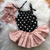 Girls Poka Dot Bodysuit and Skirt Outfit 3PCS Set with Bow Headband