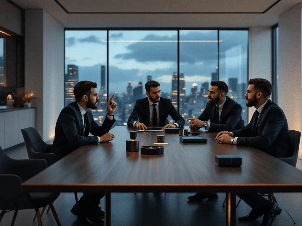 A business meeting discussing the benefits of custom grinders for businesses.