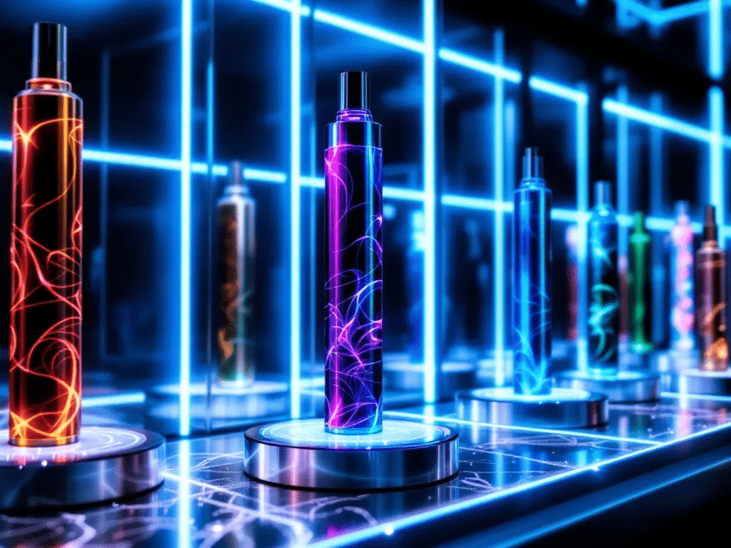 An eye-catching display of custom vape pens for retail.
