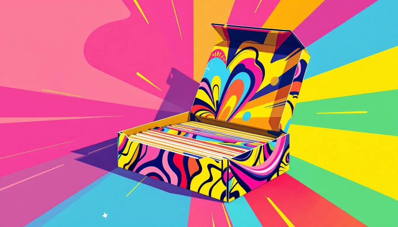 A rolling paper pack with a magnetic lid, opened to reveal the papers inside.