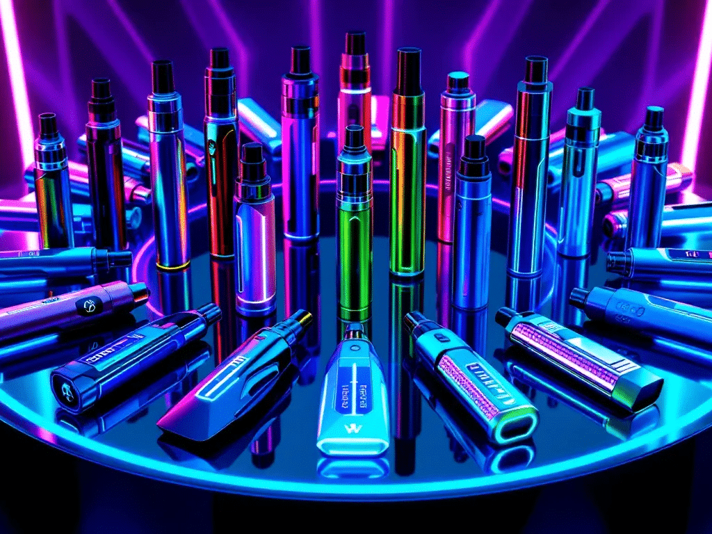 A variety of custom vape pens displayed together.