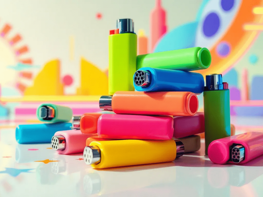 An assorted pack of BIC lighters in various colors and packaging.