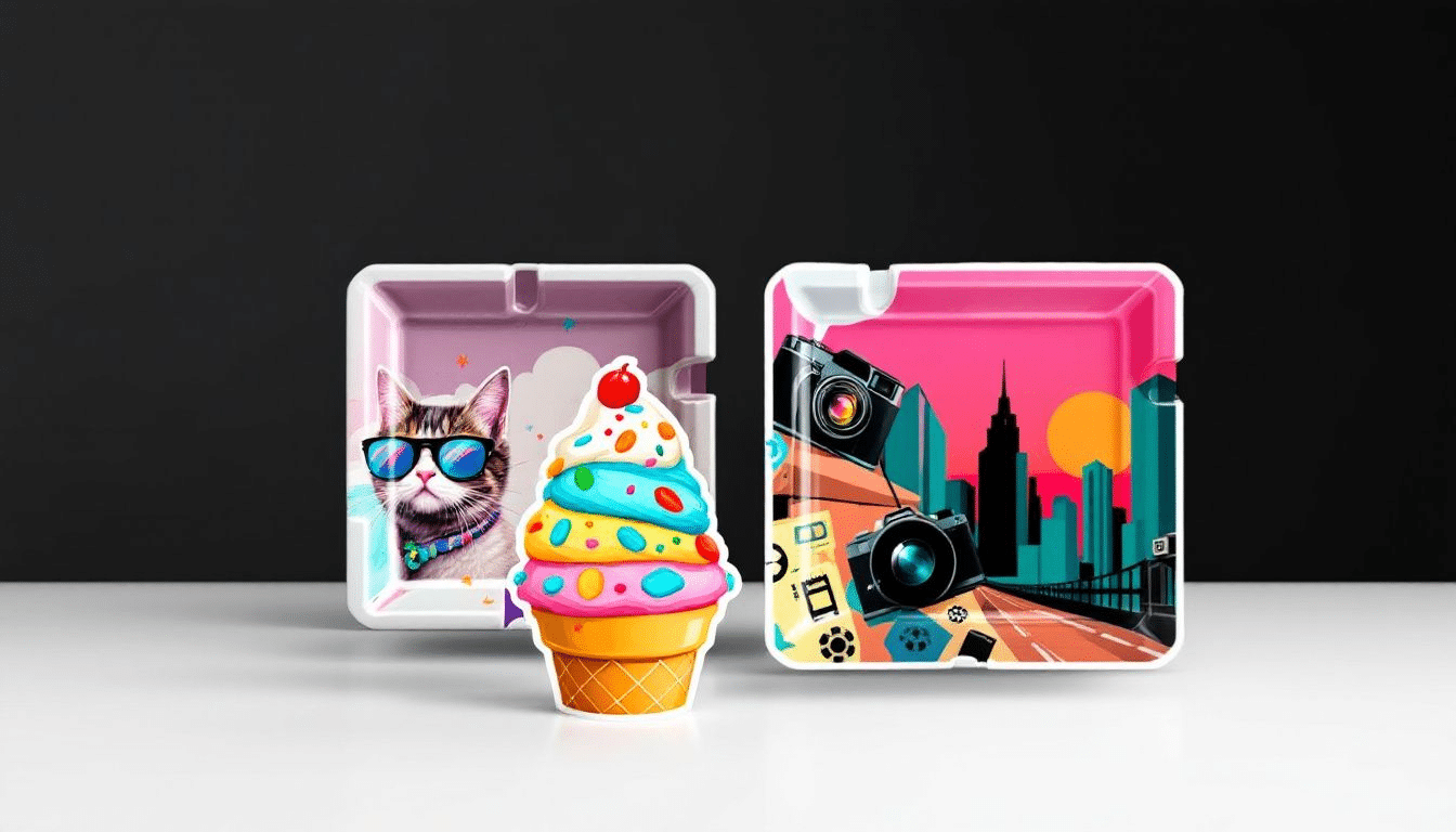 A corporate gift set including custom printed ashtrays.