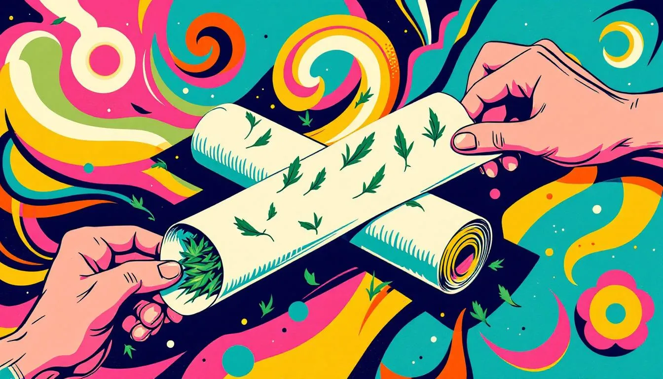 A king-size rolling paper being rolled with herbs.