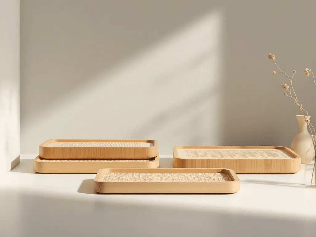 Innovative bamboo rolling trays with unique designs.