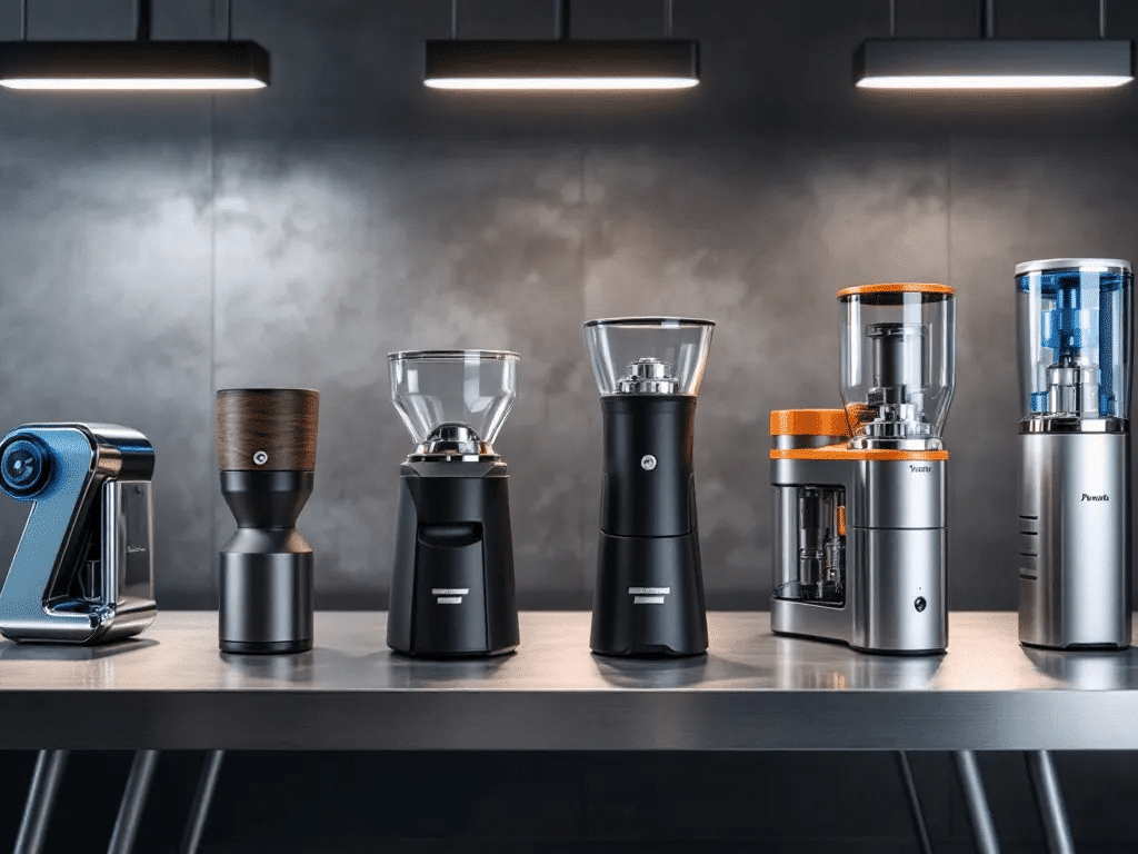 An assortment of custom grinders showcasing different designs and materials.