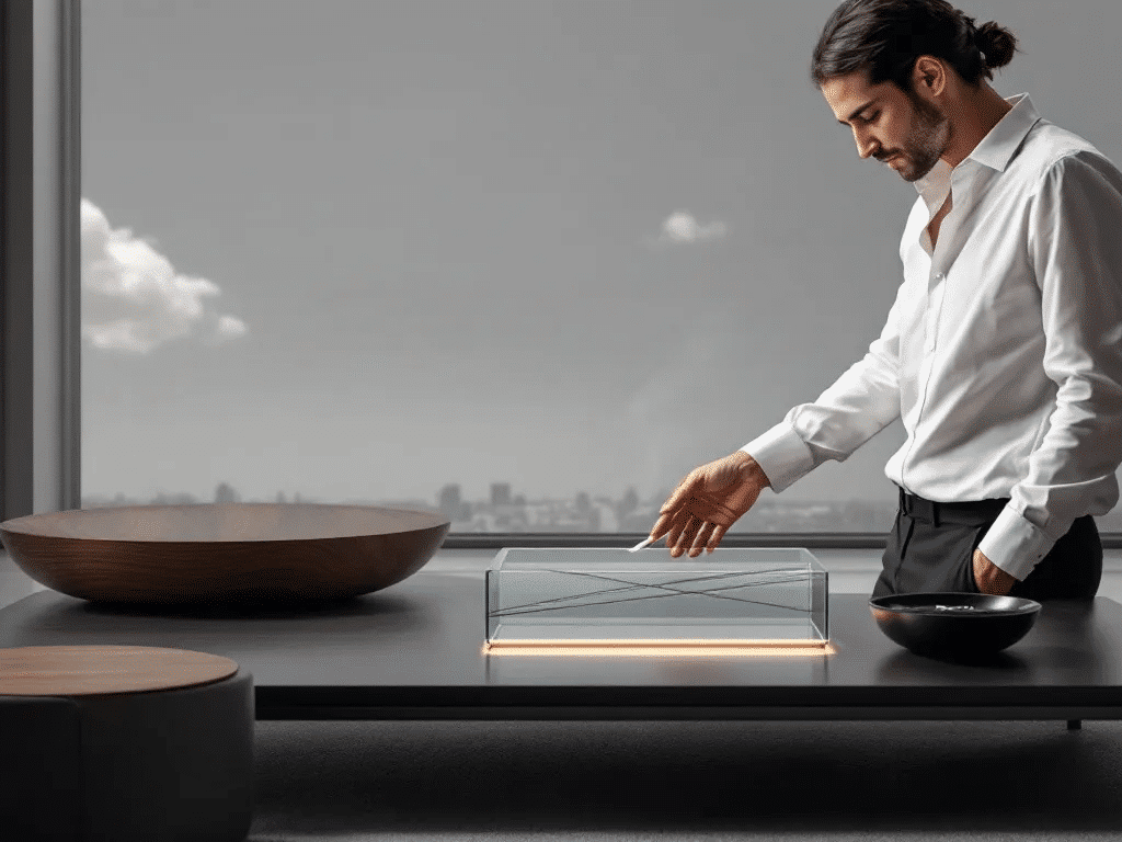 A person choosing among different types of ashtrays.