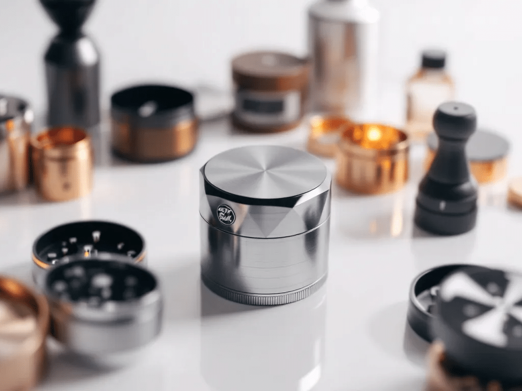 A Santa Cruz Shredder displayed among various herb grinders, emphasizing its all-around capabilities.