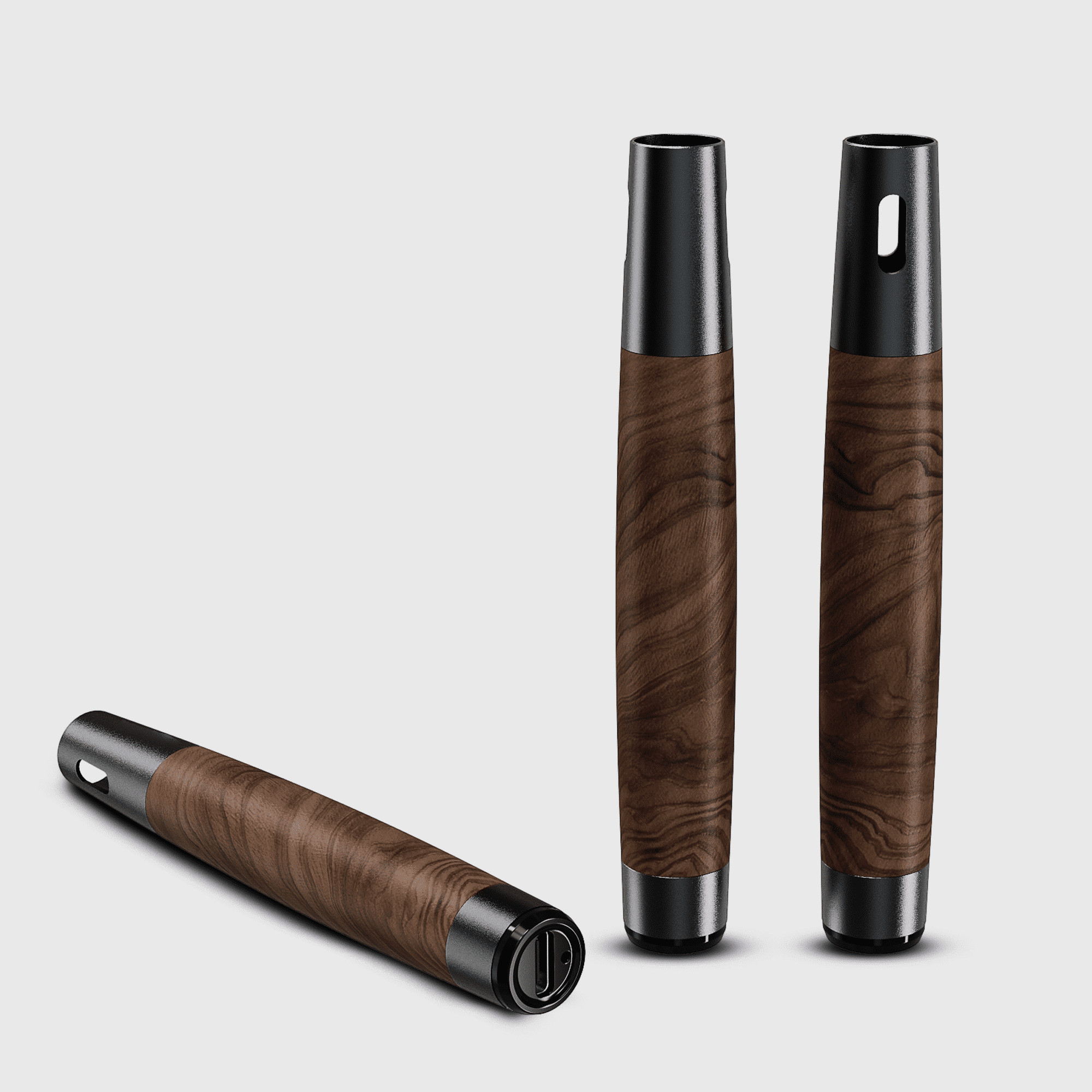 Custom Timberflow Wood Vape Pen with logo on metal sleeve.